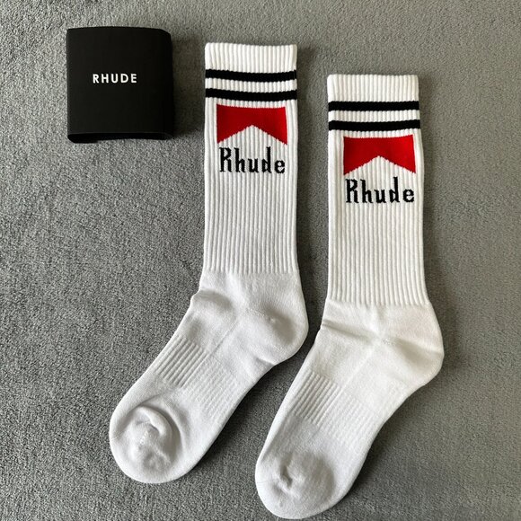RHUDE red + black + white Vintage Cigarette box logo socks towel bottom - Picture 2 of 4